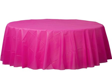 Bright Pink Round Plastic Table Cover 84in For Discount