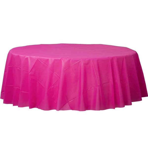 Bright Pink Round Plastic Table Cover 84in For Discount