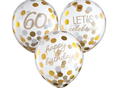 60th Golden Age Birthday Clear Latex Confetti Balloons Online Sale