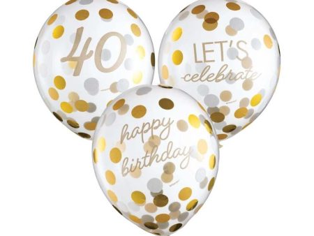 40th Golden Age Birthday Clear Latex Confetti Balloons Cheap